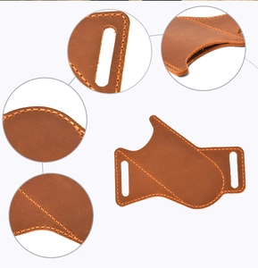 Close-up of crazy horse leather knife sheath with reinforced stitching and belt loop