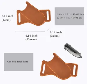 Size chart showing leather knife sheath dimensions: 6.14 x 5.11 x 0.19 inches for EDC tools