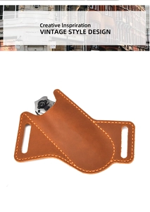 Close-up of a brown crazy horse leather folding knife sheath with belt loop design