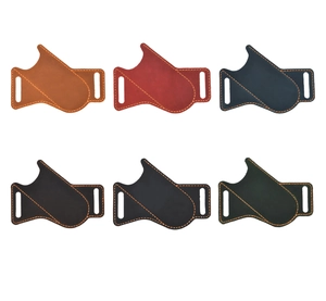 Six colors of crazy horse leather knife sheaths with contrasting orange stitching