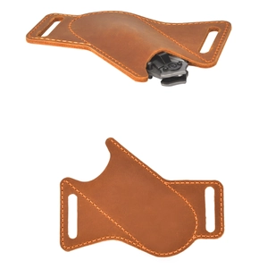Brown crazy horse leather folding knife sheath with belt loops for outdoor EDC storage