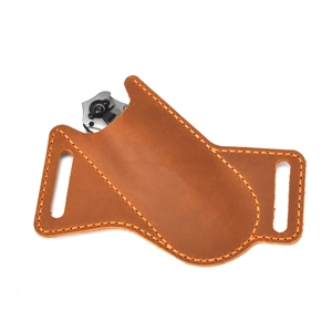 Brown crazy horse leather folding knife sheath with belt loop for outdoor EDC gear