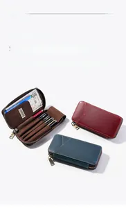 Internal view of crazy horse leather pen case showing card slots and compartments