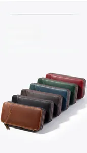 Retro crazy horse leather pencil cases in six vintage colors with metal zipper detail