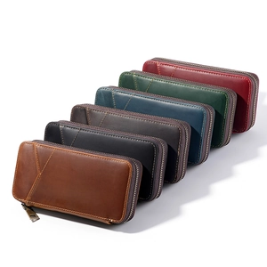 Retro crazy horse leather zipper pencil cases in six assorted vintage colors for pens