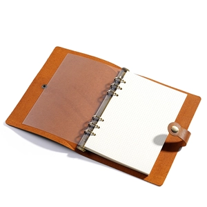 Handmade A5 vintage crazy horse leather refillable notebook with 6-ring binder and snap closure