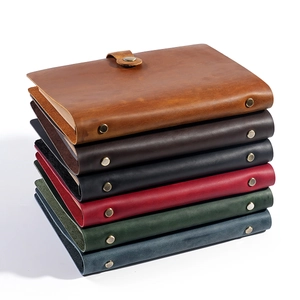 Handmade A5 crazy horse leather notebook covers in six vintage colors on white background