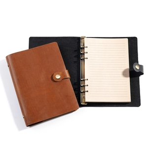 Handcrafted crazy horse leather A5 notebook cover with vintage 6-ring binder in brown and black