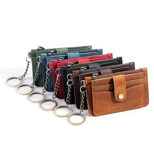 Vintage Crazy Horse Leder Kartenetui Geldbörse mit Reißverschluss und Schlüsselanhänger