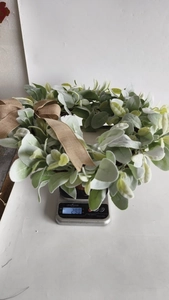 Detail view of artificial greenery lamb ear wreath weight showing light grey-green leaves