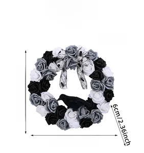 Macro detail of gothic rose wreath with raven decoration and 13.77 inch size dimension