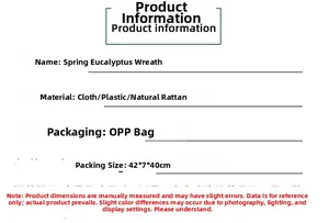 Detail specifications for spring eucalyptus wreath made of cloth, plastic and natural rattan