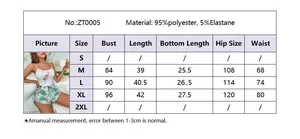 Detailed size chart for floral sleepwear set with flamingo print in polyester and elastane