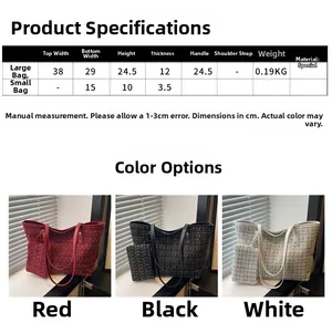 Guide des tailles de l'ensemble sac à carreaux incluant grand cabas et petite pochette zippée