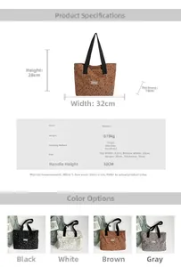 Spécifications de taille du sac en velours côtelé avec dimensions et quatre couleurs