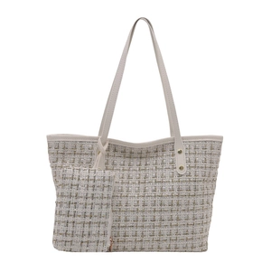 Ensemble sac cabas en tweed style français avec pochette en tissu tissé blanc crème