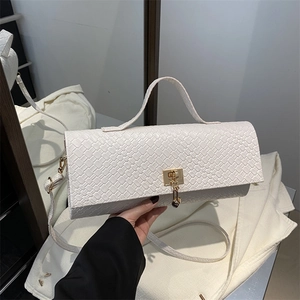 Woven Texture Baguette Bag PU Leather Metal Lock Shoulder Crossbody Handbag Casual Daily Minimalist For Women