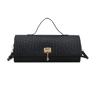 Chic black woven handbag with gold twist lock and top handle for women's office wear