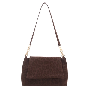 Sac bandoulière en daim à imprimé léopard brun avec chaîne dorée et rabat vintage
