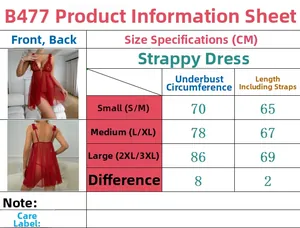 Tableau détaillé des tailles pour nuisette en dentelle transparente de S à 3XL