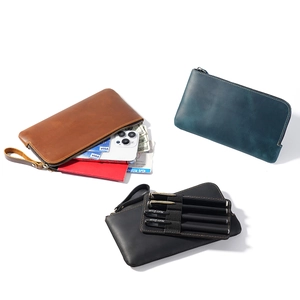 Crazy horse leather pen case and travel wallet with phone holder and card slots