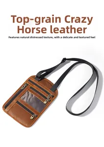 Detailed view of brown crazy horse leather passport holder with RFID blocking and pockets