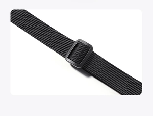 Detail of black nylon neck strap with adjustable buckle for RFID passport pouch