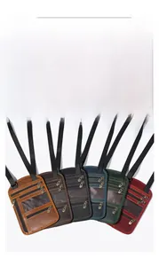 Detailed view of six vintage RFID passport holders in multiple colors with zippers