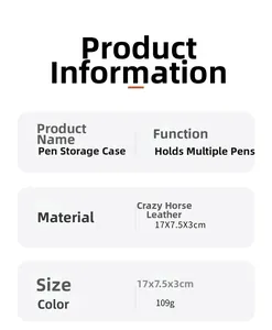 Detailed specifications of the handmade crazy horse leather double pen pouch with dimensions