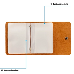 Detail of 10 bank card pockets in leather wallet with transparent PVC inserts