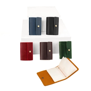 Genuine Cowhide Leather Card Holder Multi Slot Credit Card Case Snap Button Vintage RFID Blocking Wallet