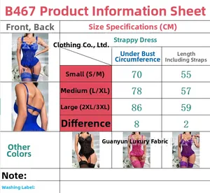 Tabella taglie per body in pizzo con misure in CM per le taglie dalla S alla 3XL