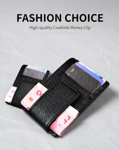 Slim RFID leather money clip wallet for men featuring multiple card slots and bill holder