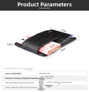 Slim RFID blocking leather card holder showing detailed dimensions and internal layout