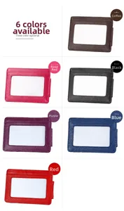 Detail view of RFID blocking card holders in six colors with litchi texture and ID window