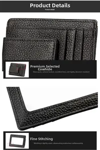 Close-up of pebble grain cowhide leather texture and precise stitching on RFID wallet