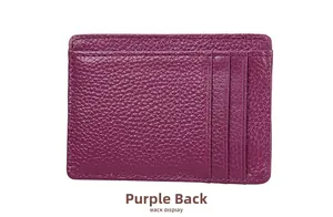 Back view of purple lychee pattern leather RFID card holder with three vertical slots