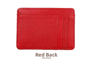 Red lychee grain leather card holder featuring multiple slots and neat stitching on back