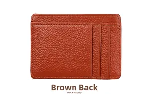 Brown lychee texture leather wallet showing back view with multiple vertical card slots