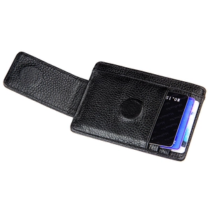 Slim black RFID blocking leather wallet with magnetic closure and card slots