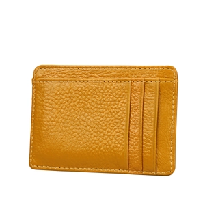 Yellow litchi grain leather RFID card holder wallet with three card slots