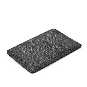 Slim RFID blocking black litchi leather card holder with multiple slots and money clip
