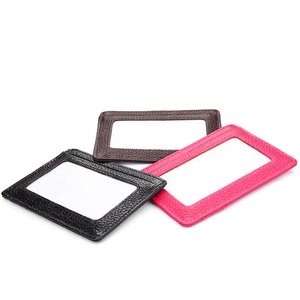 Genuine leather RFID card holder with transparent window in black brown and pink