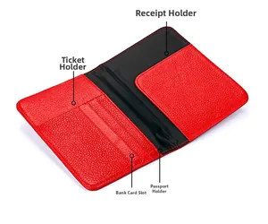 Structure interne du protège-passeport rouge en cuir avec fentes pour cartes et billets
