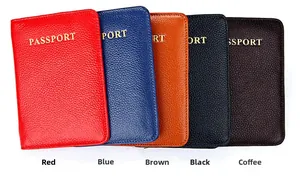 Protège-passeports en cuir à grain de litchi en plusieurs couleurs avec gaufrage doré