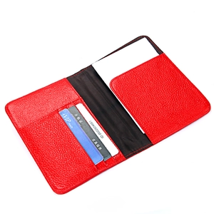 Porte-passeport multifonctionnel en cuir rouge à grain de litchi avec fentes pour cartes