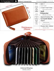Macro view of genuine cowhide leather card wallet with 12 slots and accordion folding design