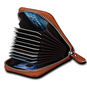 Genuine Leather Accordion Card Holder RFID Blocking Zipper Multi Slot Credit Card Case Small Wallet Coin Purse Unisex