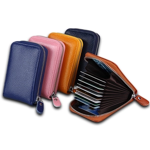 Multifunctional accordion leather card holder wallet with zipper and multiple slots