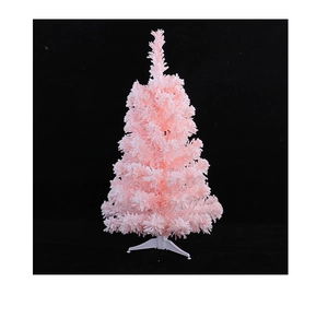 Detail of pink Christmas tree with realistic white flocking and sturdy plastic stand
